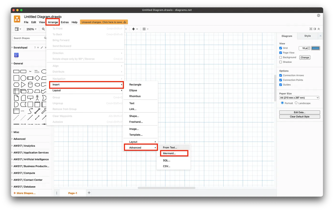 Draw.io Insert Mermaid Menu