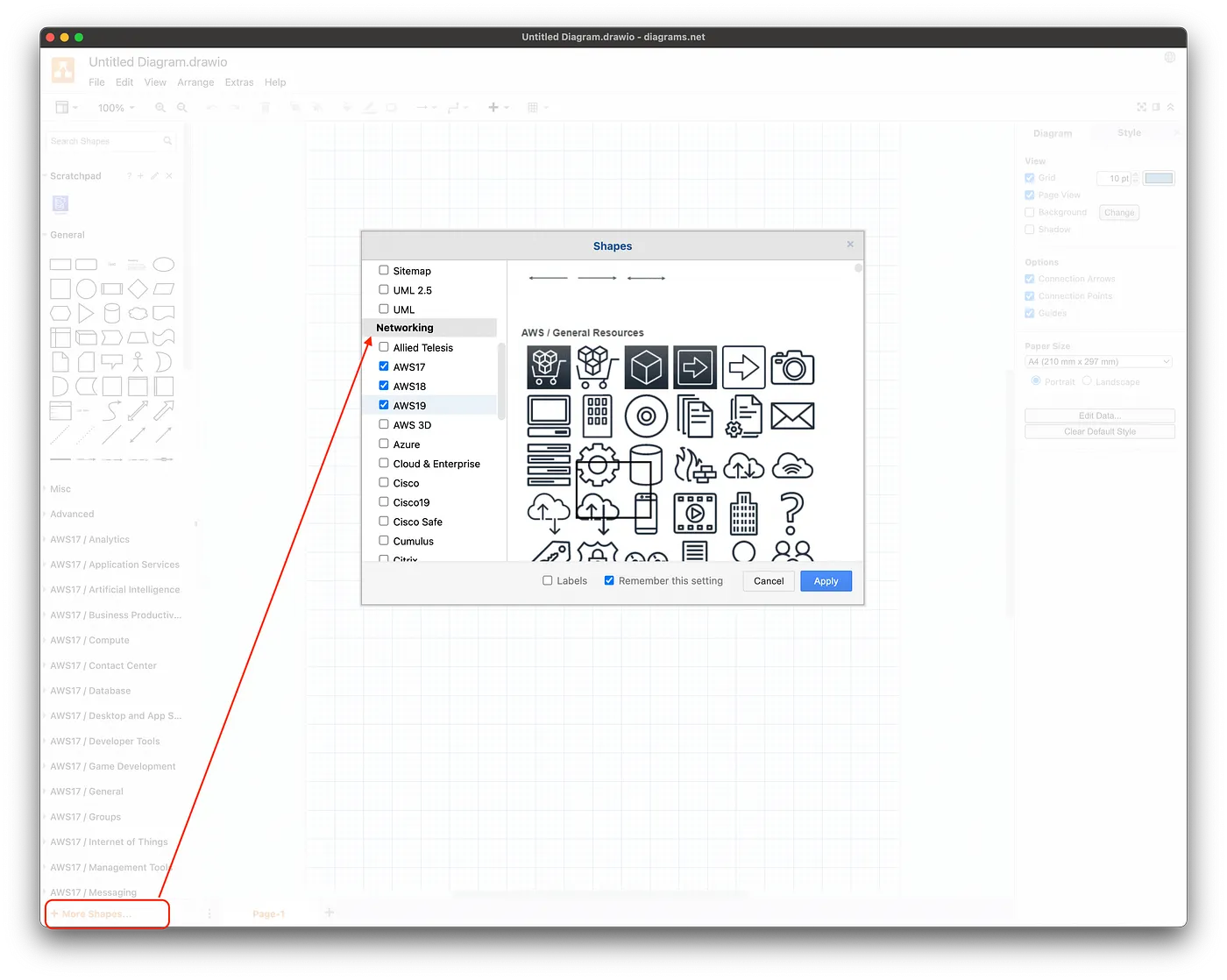 Draw.io Cloud Provider Icons Selection