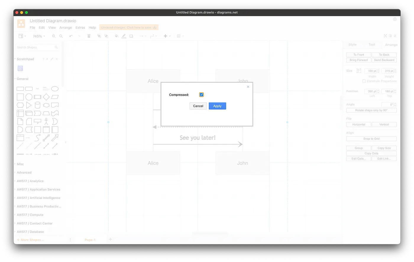 Draw.io Uncheck Compressed Option
